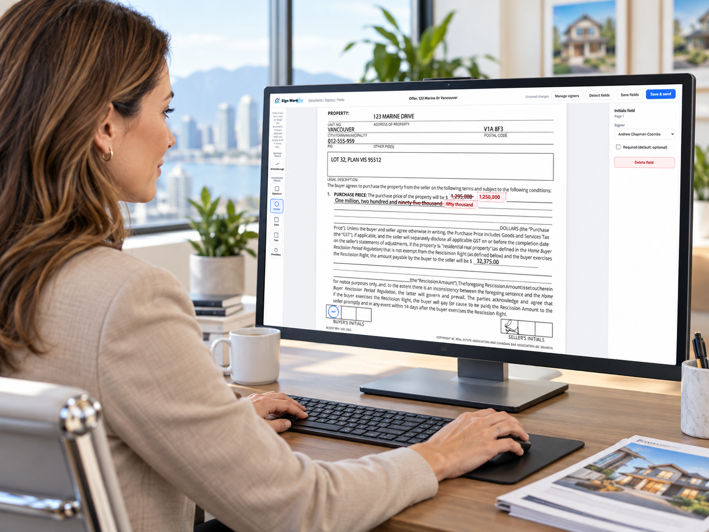 A realtor amending and preparing a real estate contract for secure signing in Sign Work Pro